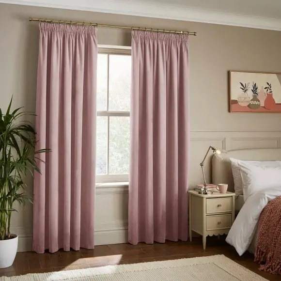 Pencil Pleat Curtains Fully Lined - Blush, Velour
