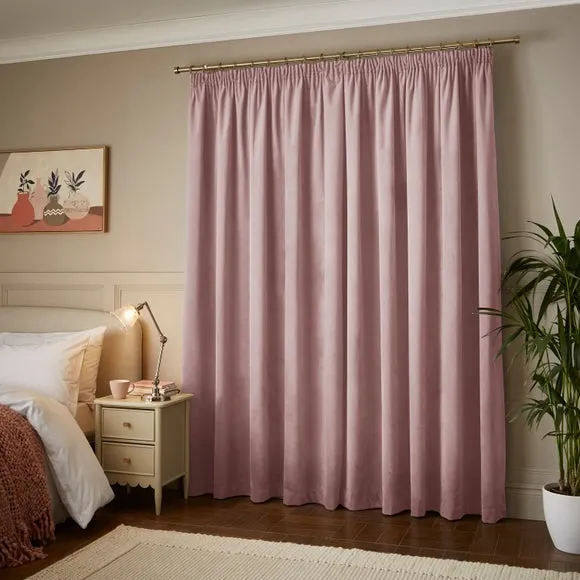 Pencil Pleat Curtains Fully Lined - Blush, Velour