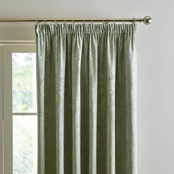 Pencil Pleat Curtains Fully Lined - Green, Chenille image