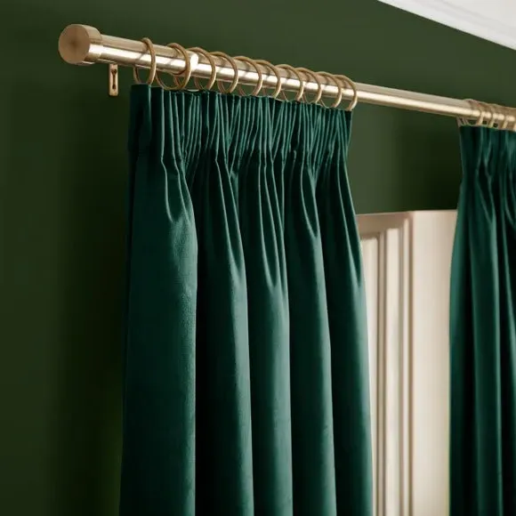 Pencil Pleat Curtains Fully Lined - Green, Velour image
