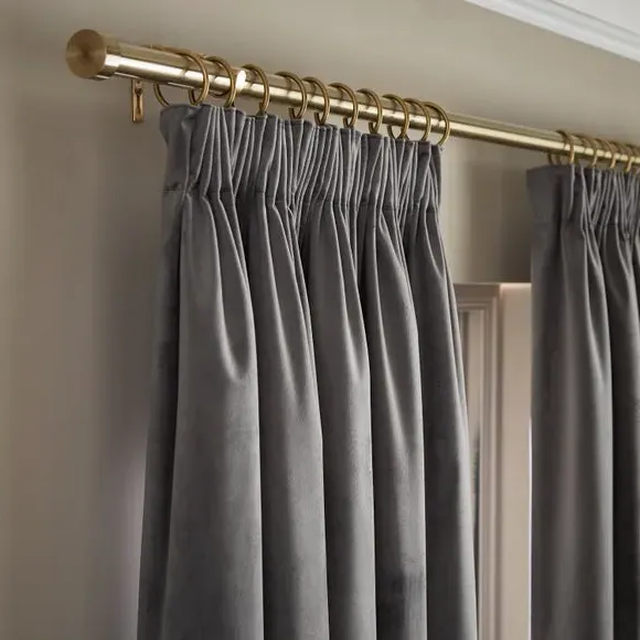 Pencil Pleat Curtains Fully Lined - Grey, Velour