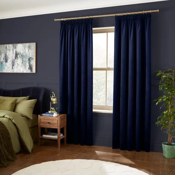 Pencil Pleat Curtains Fully Lined - Ink, Velour