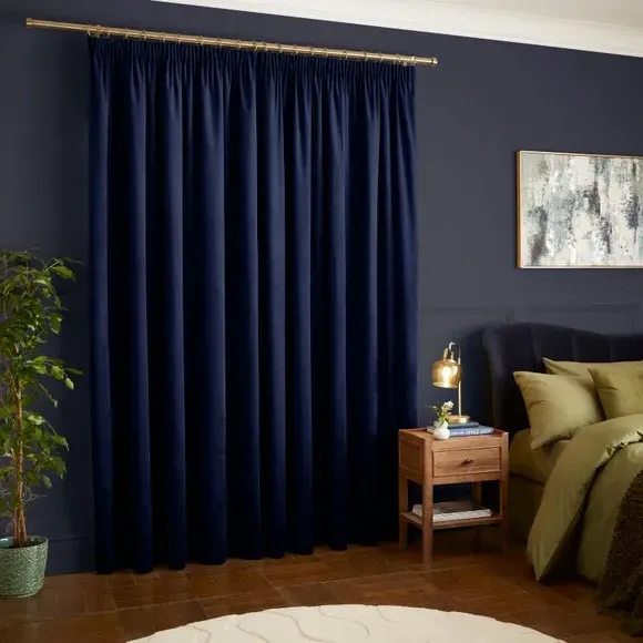Pencil Pleat Curtains Fully Lined - Ink, Velour