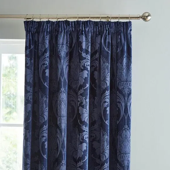 Pencil Pleat Curtains Fully Lined - Navy, Chenille