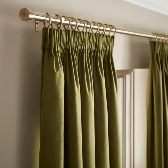 Pencil Pleat Curtains Fully Lined - Olive, Velour