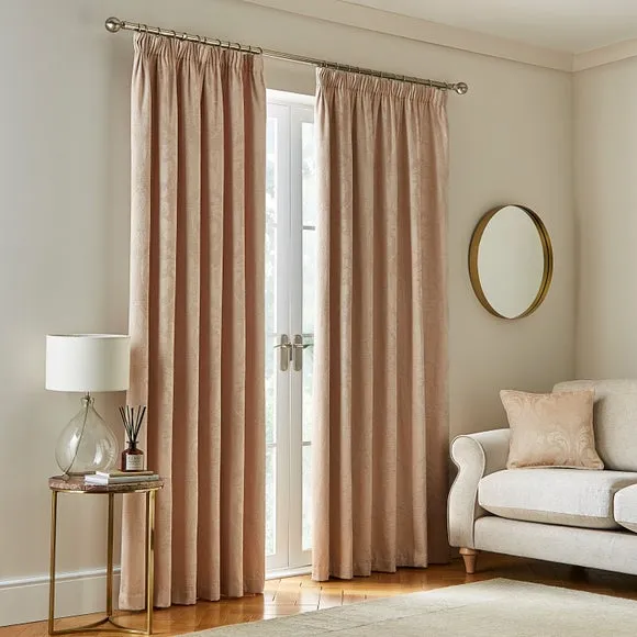 Pencil Pleat Curtains Fully Lined - Pink, Chenille