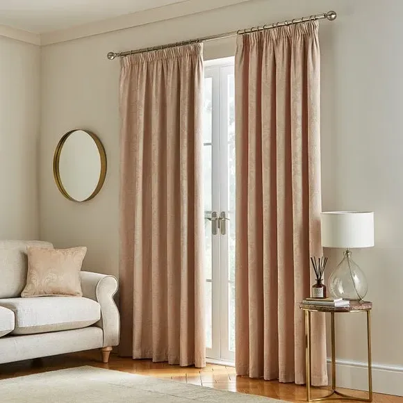 Pencil Pleat Curtains Fully Lined - Pink, Chenille