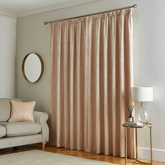 Pencil Pleat Curtains Fully Lined - Pink, Chenille