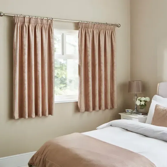 Pencil Pleat Curtains Fully Lined - Pink, Chenille
