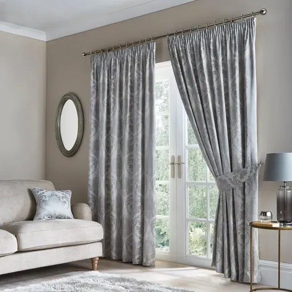Pencil Pleat Curtains Fully Lined - Silver, Chenille