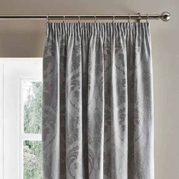 Pencil Pleat Curtains Fully Lined - Silver, Chenille