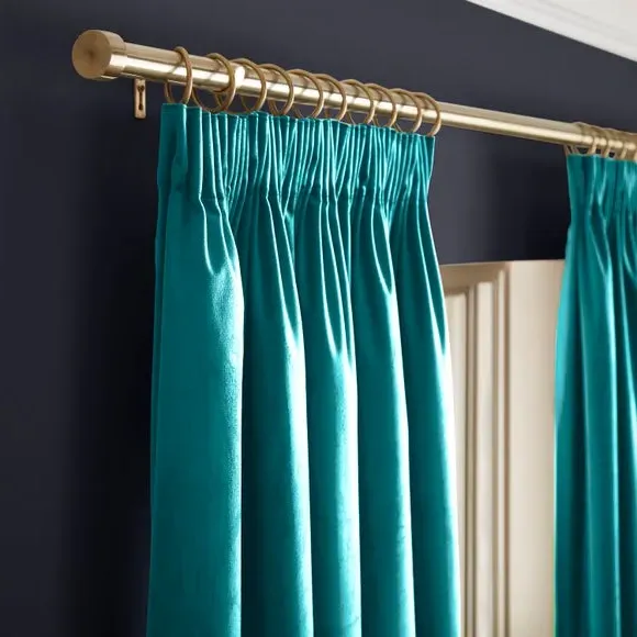 Pencil Pleat Curtains Fully Lined - Teal, Velour