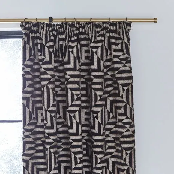 Pencil Pleat Curtains Geometric - Black, Chenille