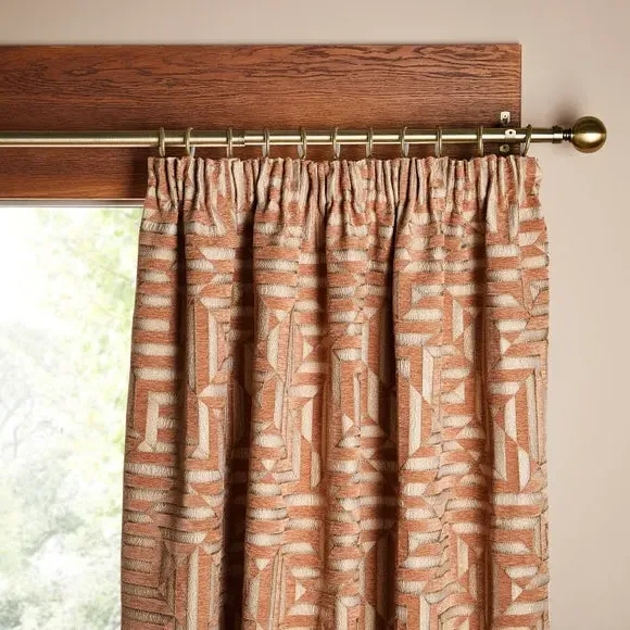 Pencil Pleat Curtains Geometric - Caramel, Chenille