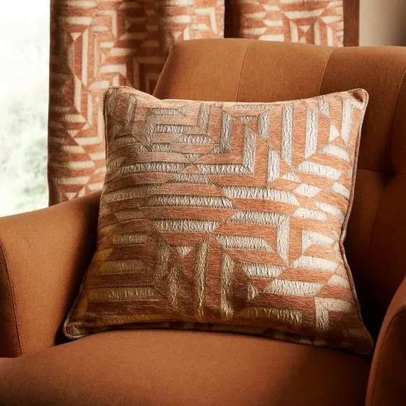 Pencil Pleat Curtains Geometric - Caramel, Chenille