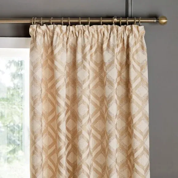 Pencil Pleat Curtains Geometric - Natural, Jacquard