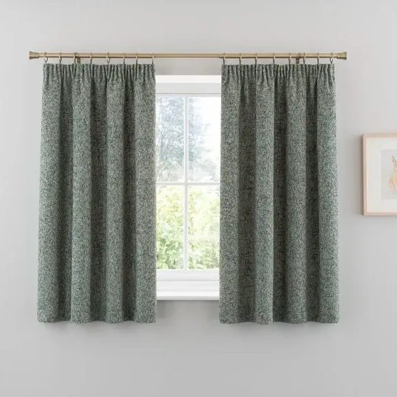 Pencil Pleat Curtains - Green, Chenille