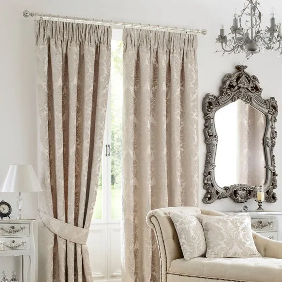 Pencil Pleat Curtains Lined - Natural, Jacquard
