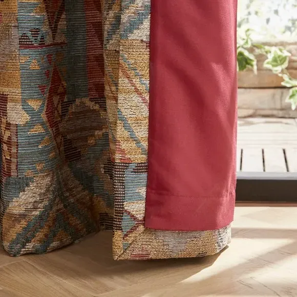 Pencil Pleat Curtains Lined - Red, Chenille