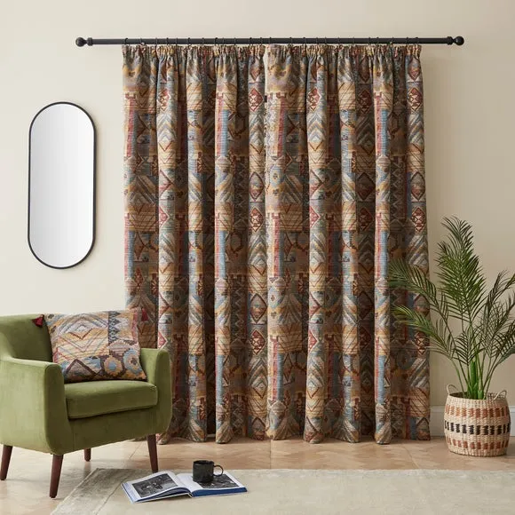 Pencil Pleat Curtains Lined - Red, Chenille