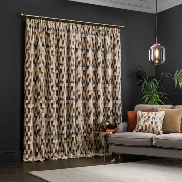 Pencil Pleat Curtains - Natural, Cut Velvet