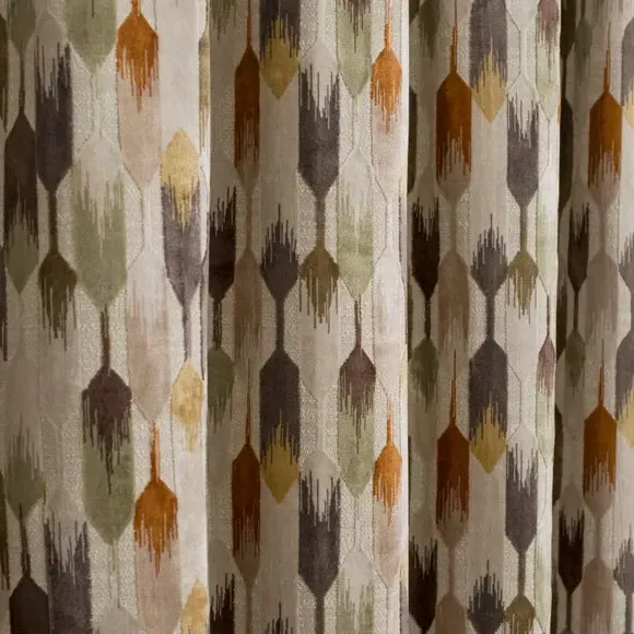 Pencil Pleat Curtains - Natural, Cut Velvet