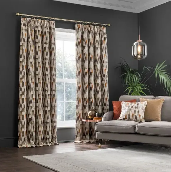 Pencil Pleat Curtains - Natural, Cut Velvet