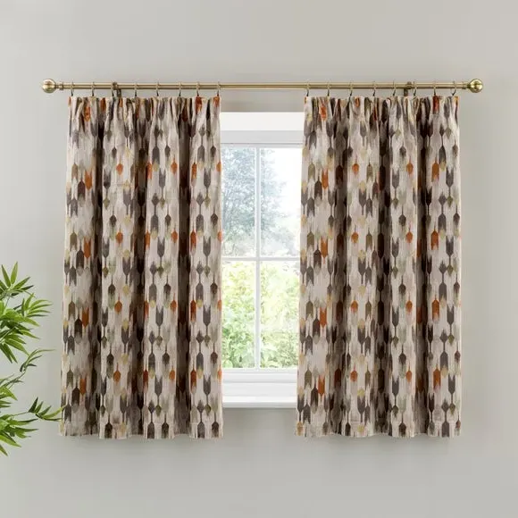 Pencil Pleat Curtains - Natural, Cut Velvet