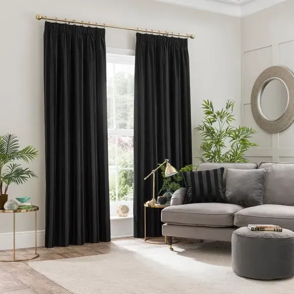 Pencil Pleat Curtains Stripe - Black, Velour