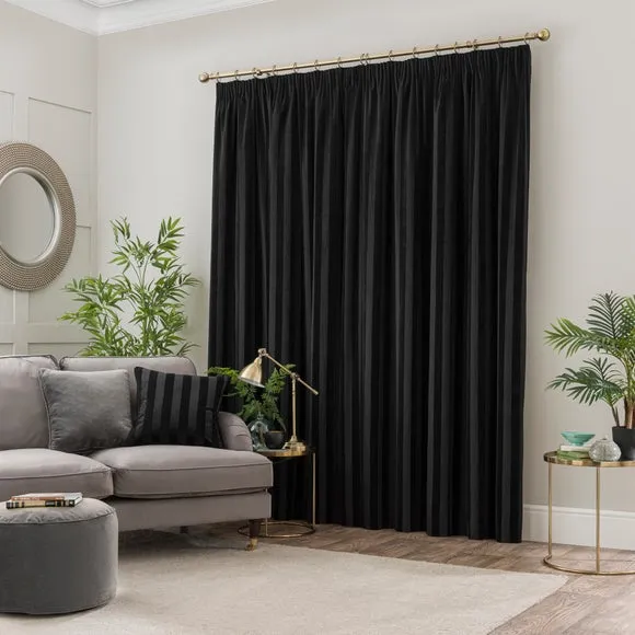Pencil Pleat Curtains Stripe - Black, Velour