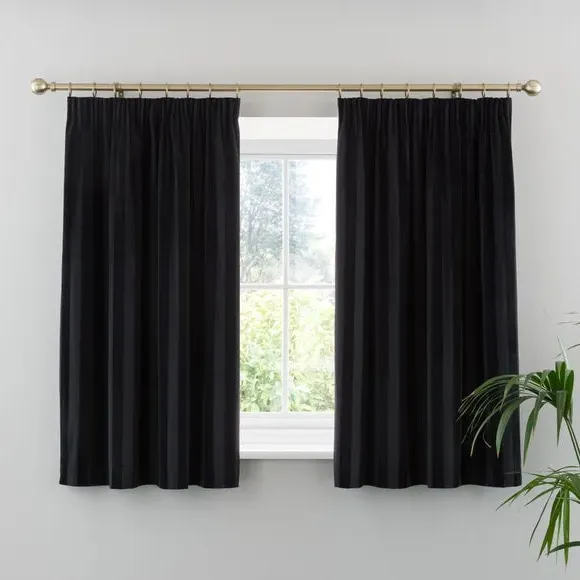 Pencil Pleat Curtains Stripe - Black, Velour