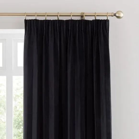 Pencil Pleat Curtains Stripe - Black, Velour image