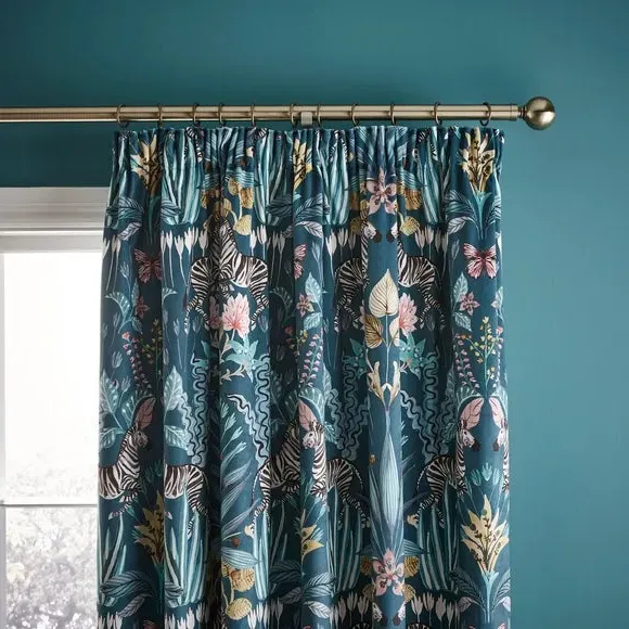 Pencil Pleat Curtains - Teal, Velour