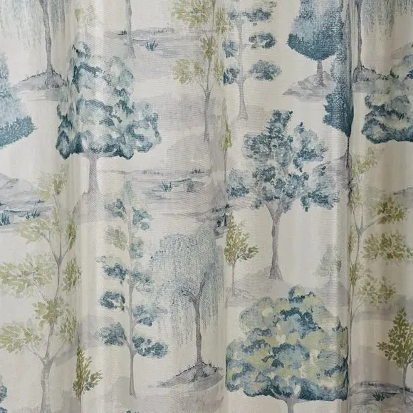 Pencil Pleat Curtains Watercolour Trees - Teal