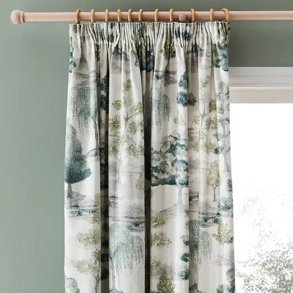 Pencil Pleat Curtains Watercolour Trees - Teal image