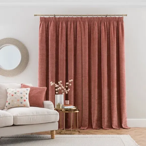 Pencil Pleat Curtains with Basketweave - Clay