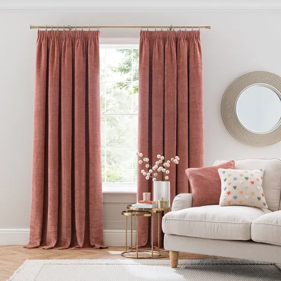 Pencil Pleat Curtains with Basketweave - Clay