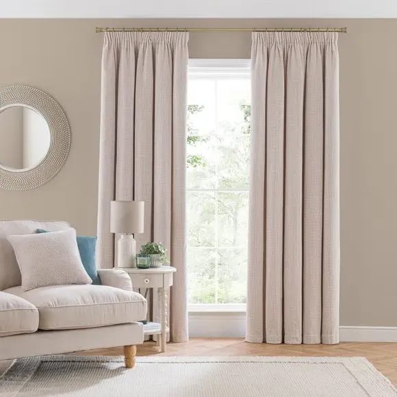 Pencil Pleat Curtains with Basketweave - Cream
