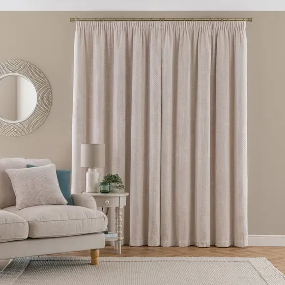 Pencil Pleat Curtains with Basketweave - Cream