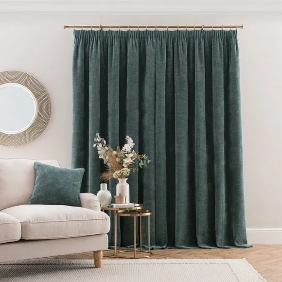 Pencil Pleat Curtains with Basketweave - Dark Teal