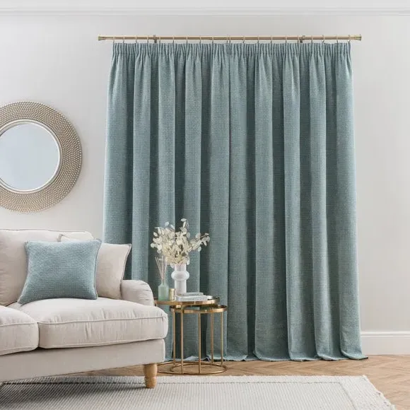 Pencil Pleat Curtains with Basketweave - Duck Egg