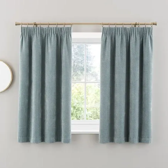 Pencil Pleat Curtains with Basketweave - Duck Egg