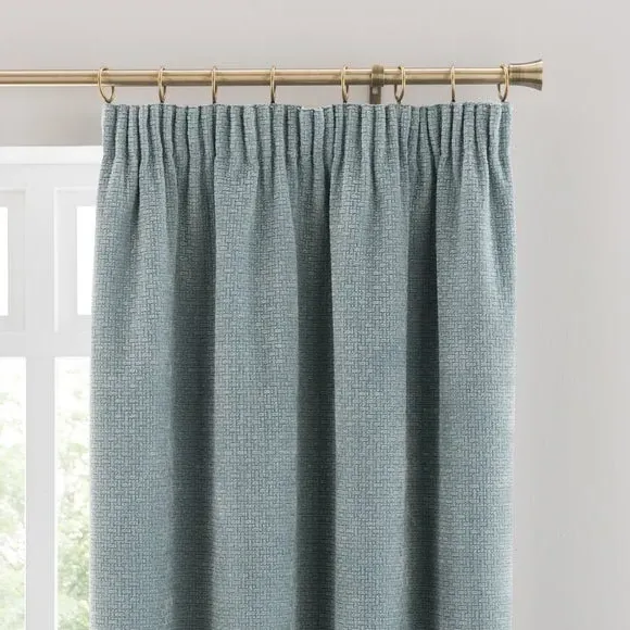 Pencil Pleat Curtains with Basketweave - Duck Egg