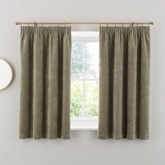 Pencil Pleat Curtains with Basketweave - Olive