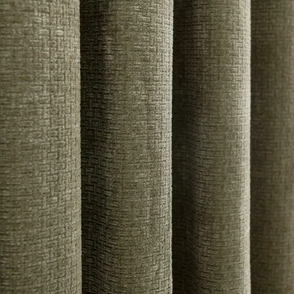 Pencil Pleat Curtains with Basketweave - Soft Olive