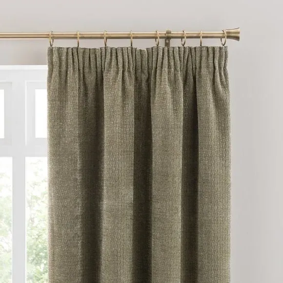 Pencil Pleat Curtains with Basketweave - Soft Olive
