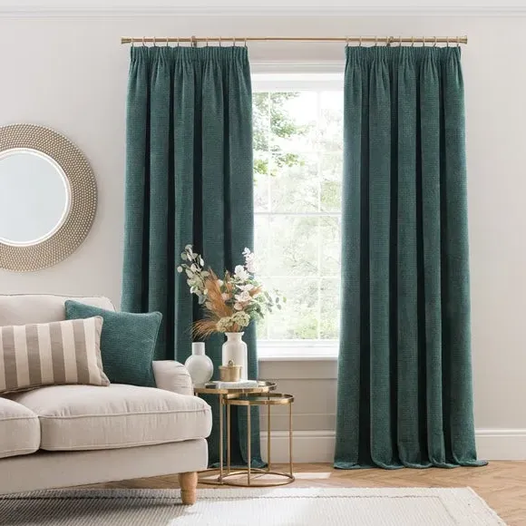 Pencil Pleat Curtains with Basketweave - Teal