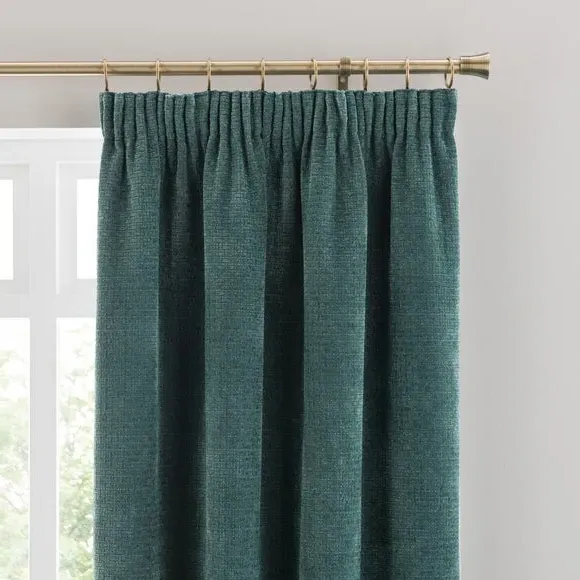 Pencil Pleat Curtains with Basketweave - Teal