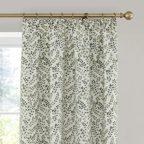 Pencil Pleat Curtains with Embroidery - Green image