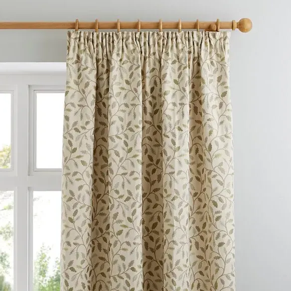 Pencil Pleat Curtains with Embroidery - Green image
